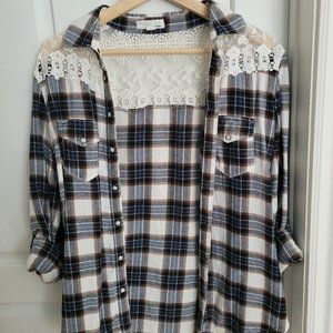 Button Up Lace Back Flannel